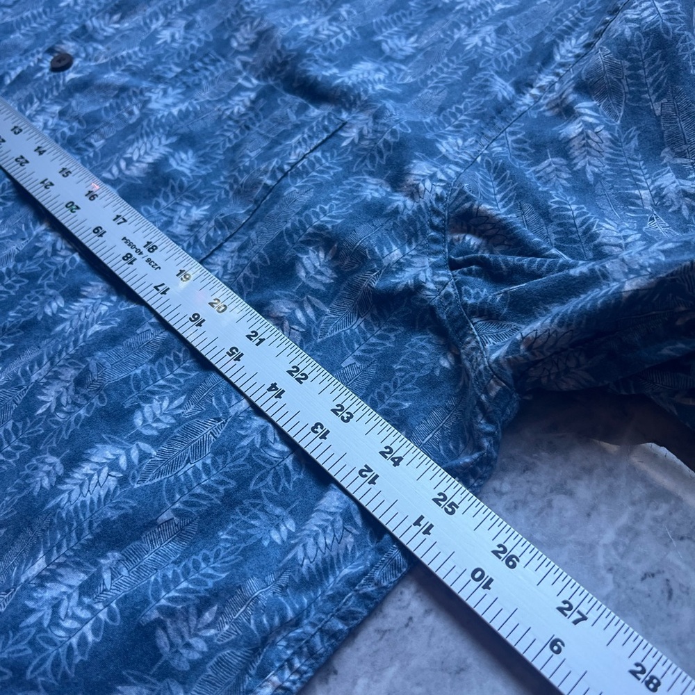 L.L. Bean Mens Blue Palm Leaf Print Traditional Fit Button Up Short Sleeve Shirt - Picture 5 of 8